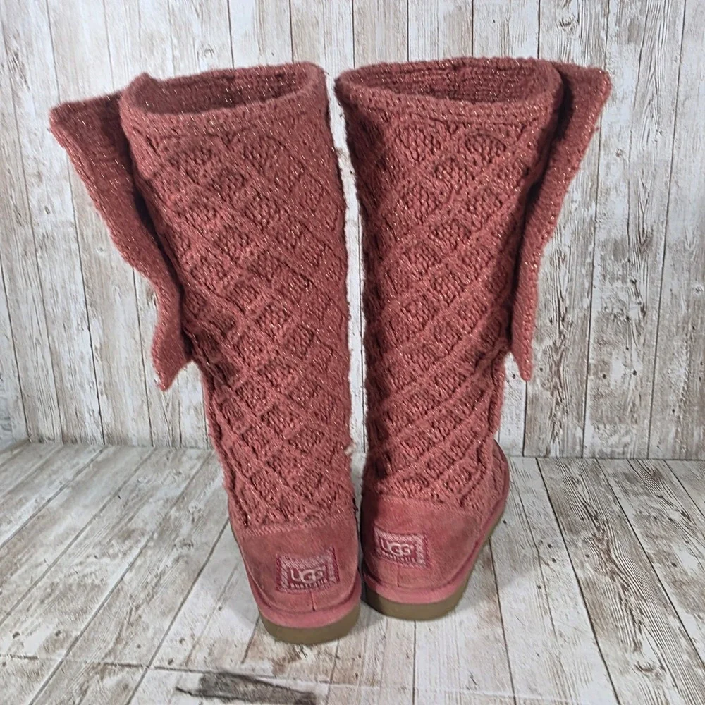 UGG Australia‎ Knit Tall Boots Rose Gold Metallic Buttons Womens Size 6